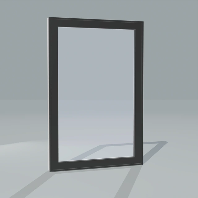 Angled exterior view of a black high fix window, rendered from the Panes 3D configurator