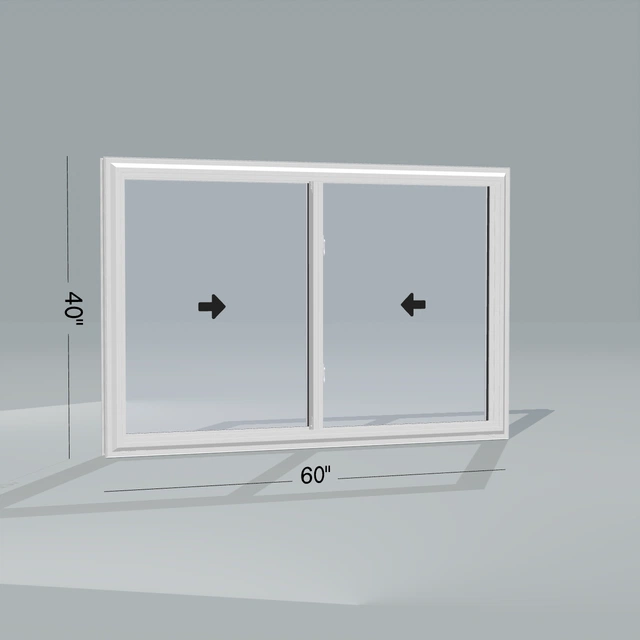 Angled exterior configurator view of the 60 × 40 inch double slider with tilt, white exterior / white interior, without nailing flange