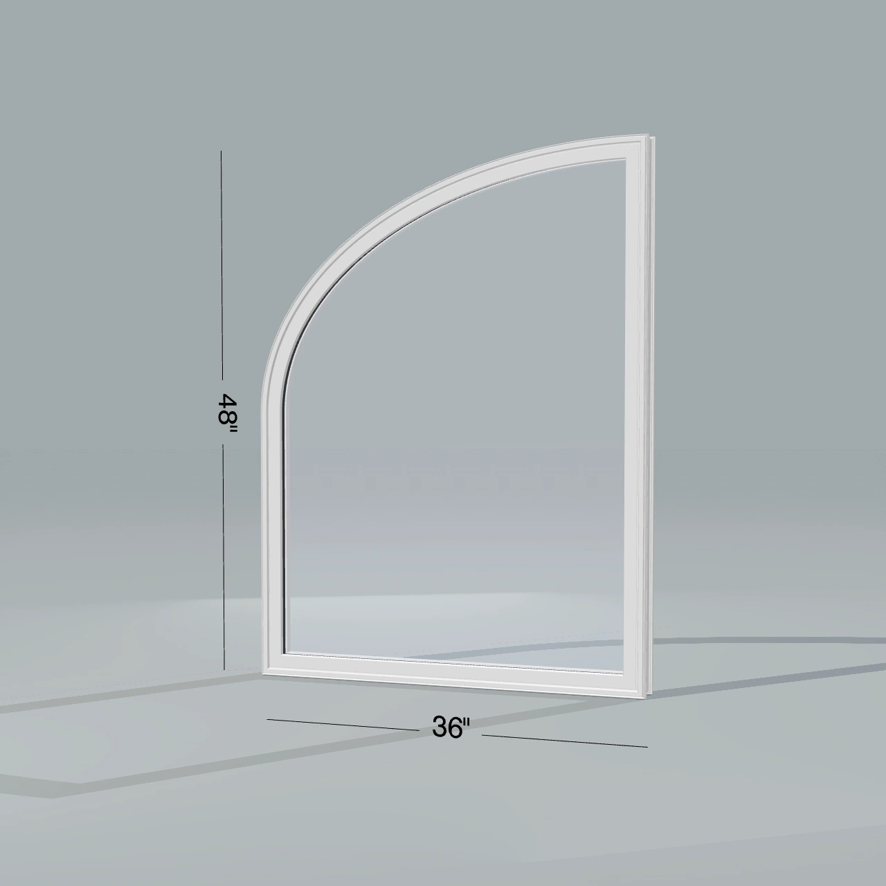 Opposite exterior angle of the 36 × 48 inch raised partial ellipse (left), white exterior / white interior, without nailing flange