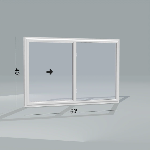 Angled exterior configurator view of the 60 × 40 inch single slider, white exterior / white interior, without nailing flange