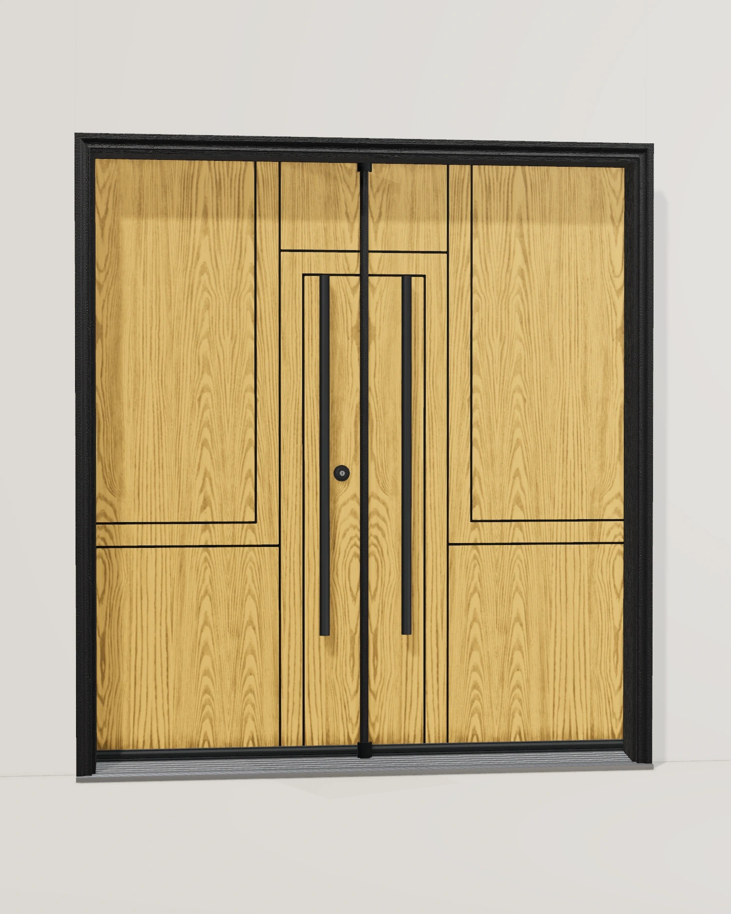 Honey Oak, double doors and coordinated frame and hardware.