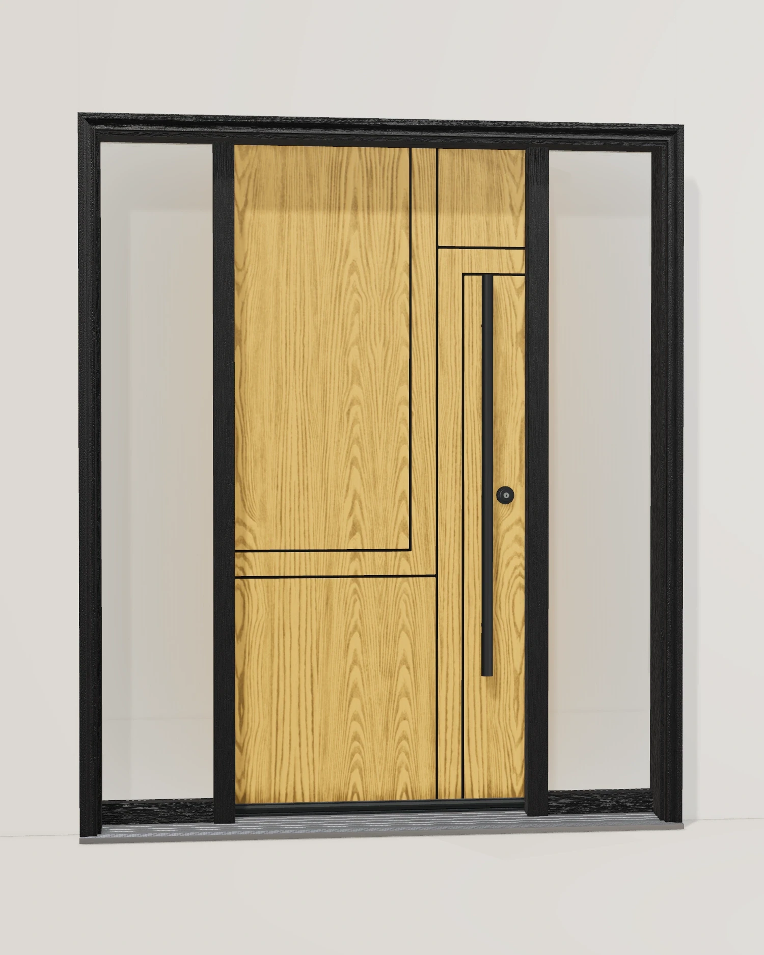 Honey Oak, two sidelites and coordinated frame and hardware.
