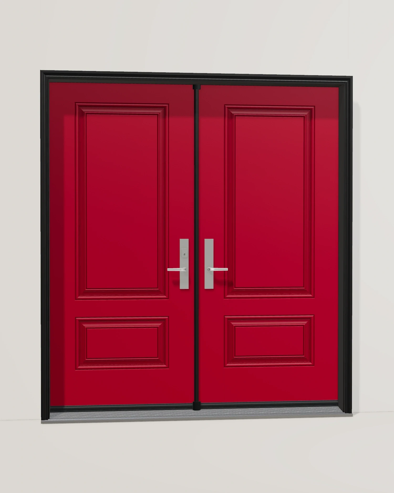 Burgundy, double doors and coordinated frame and hardware.