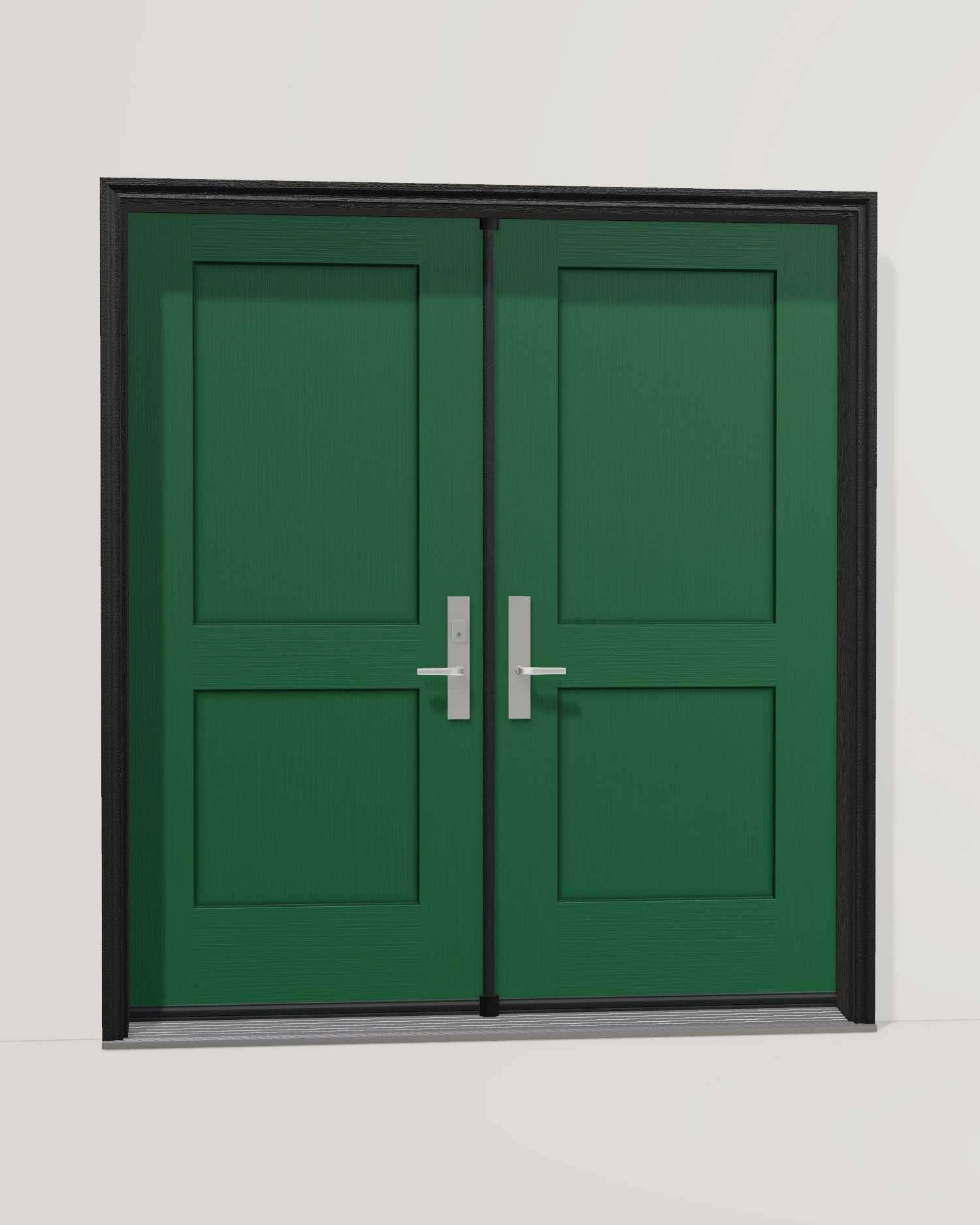 Forest Green, double doors and coordinated frame and hardware.