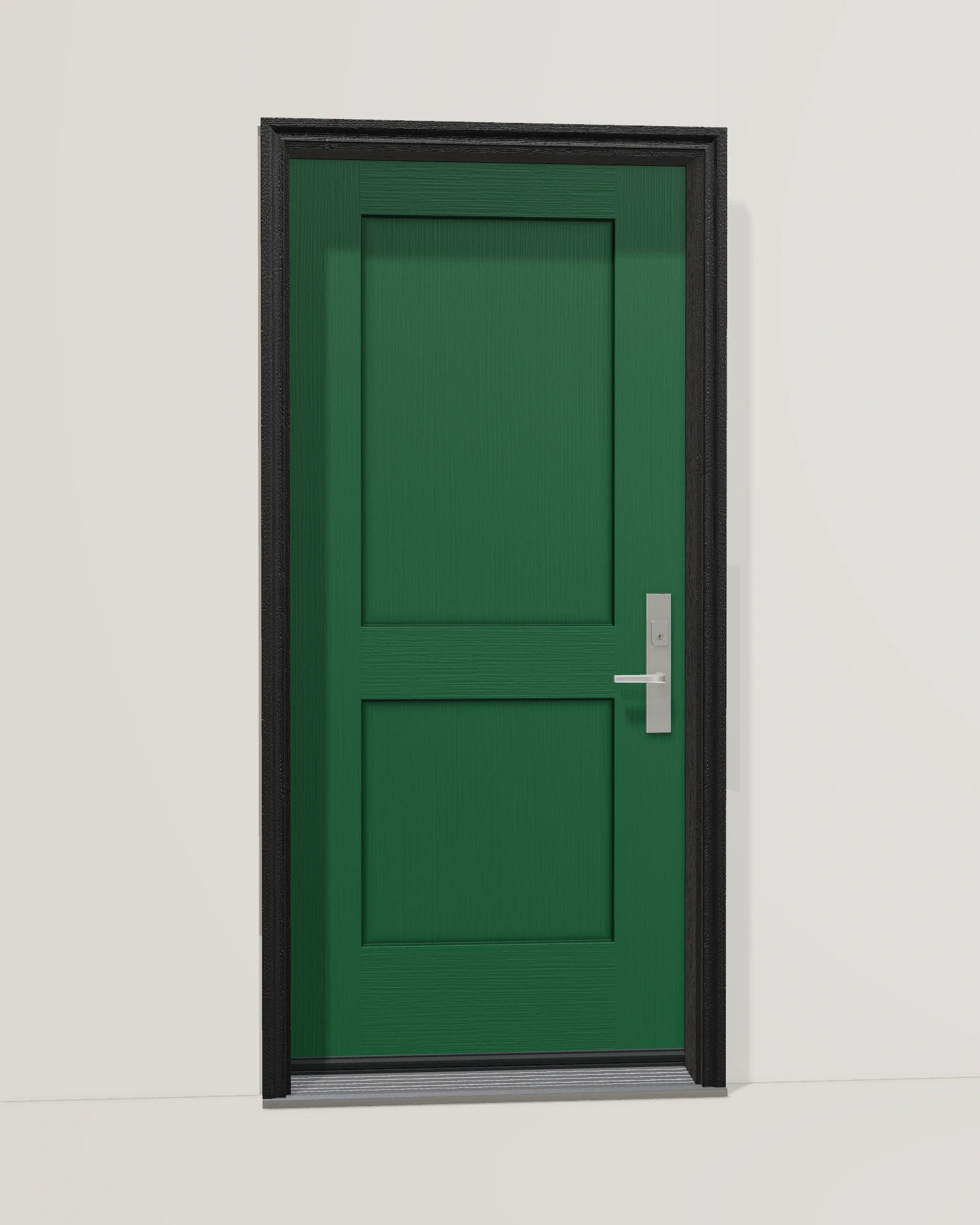 Fir grain, two timeless panels and satin-nickel Roma hardware.