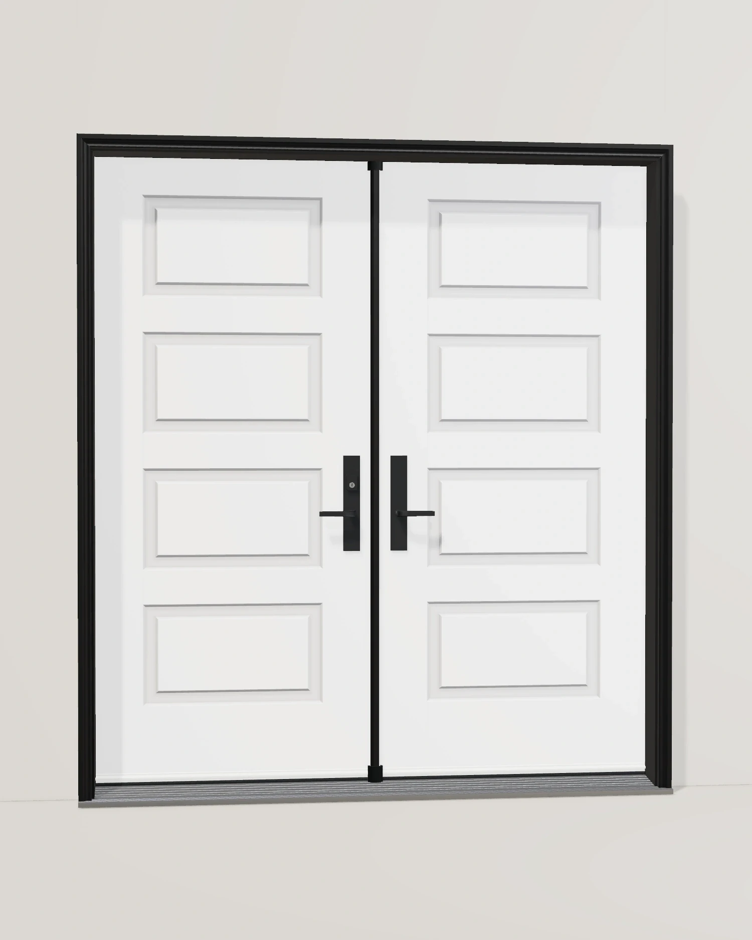 White, double doors and coordinated frame and hardware.