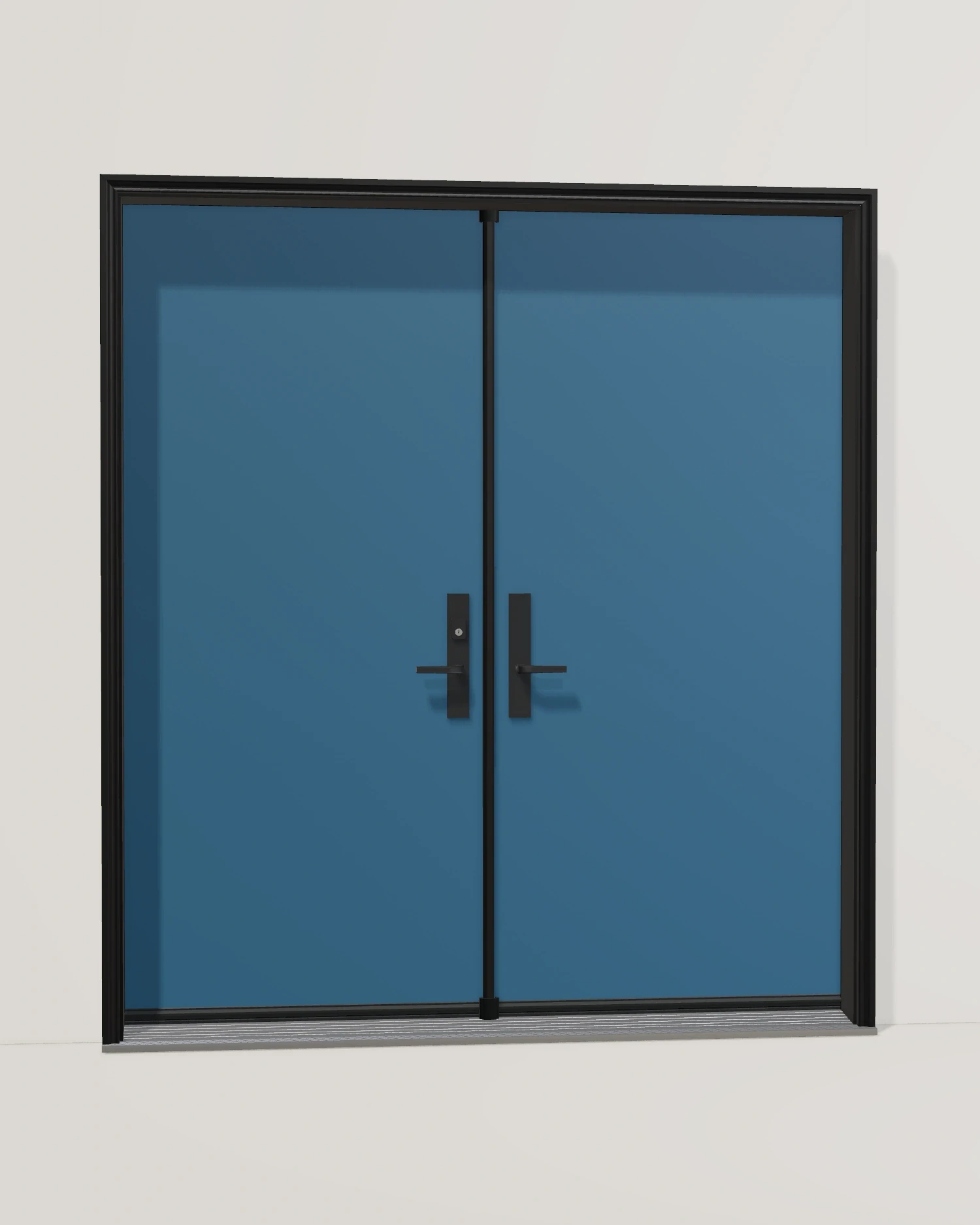 Old World Blue, double doors and coordinated frame and hardware.