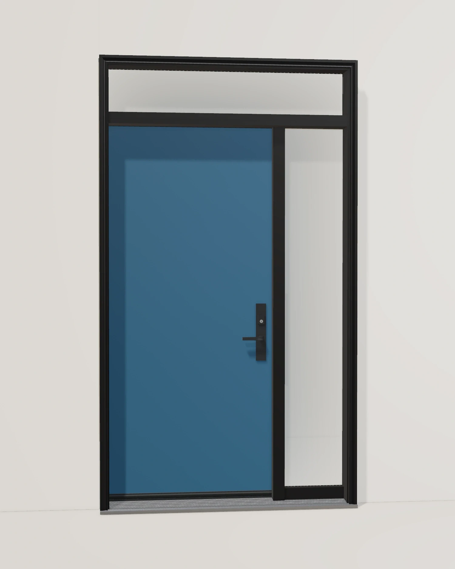 A smooth blue slab with a sandblasted sidelite and transom.