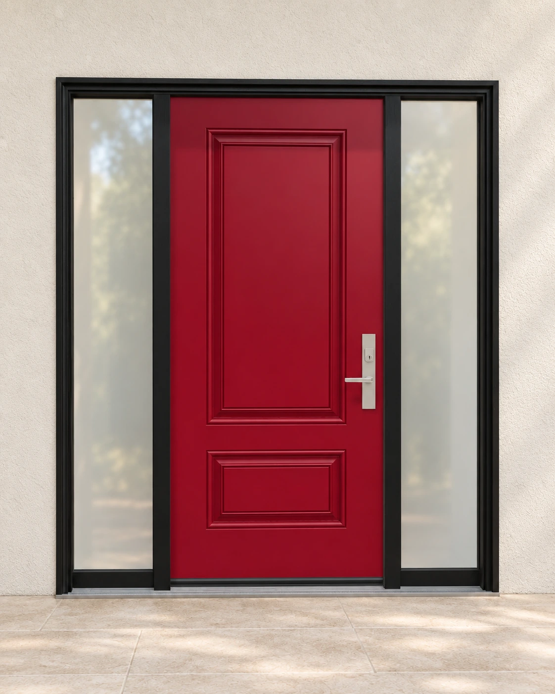 Burgundy, two sidelites and coordinated frame and hardware.