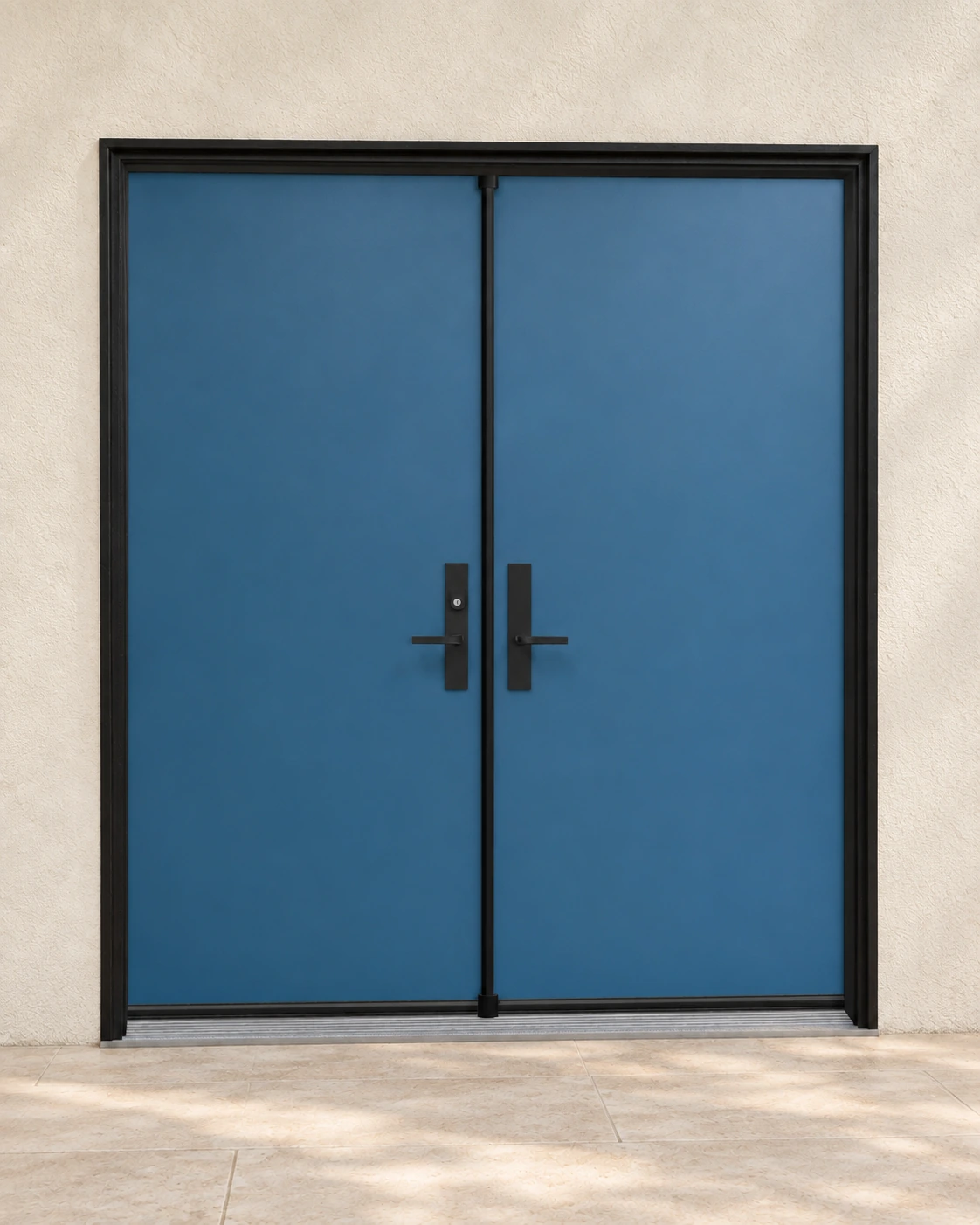 Old World Blue, double doors and coordinated frame and hardware.