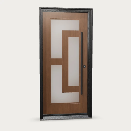 Panes Signature Amore Fiberglass Entry Door shown with optional finish and hardware upgrades