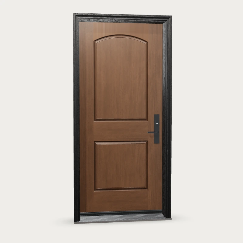 MAH2D · Two panel arch Fiberglass Entry Door shown with optional finish and hardware upgrades