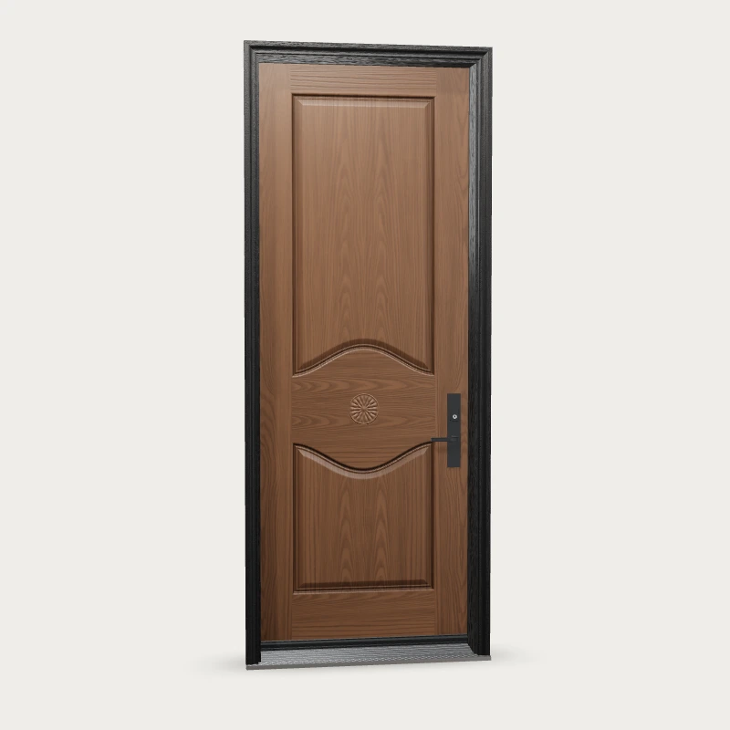 Mennie Mexico medallion Fiberglass Entry Door shown with optional finish and hardware upgrades