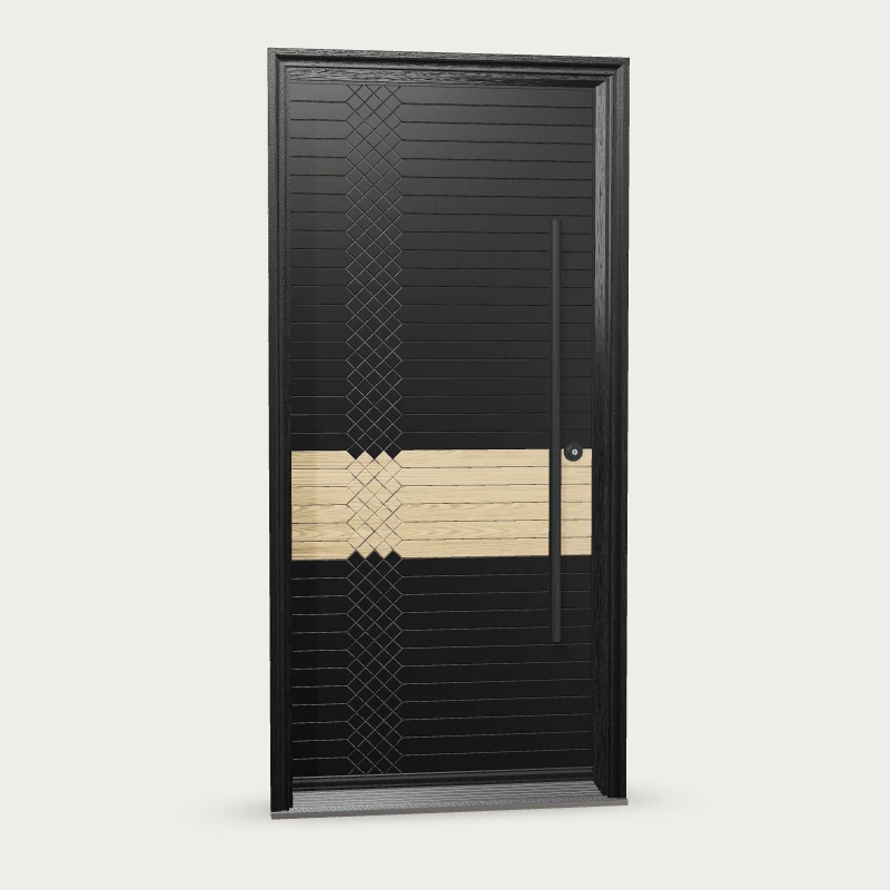 Panes Signature Lux Fiberglass Entry Door shown with optional finish and hardware upgrades