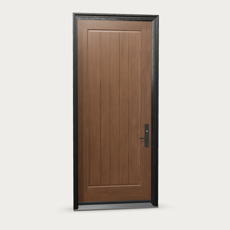 One Panel With Planks · 95″ Fiberglass Entry Door shown with optional finish and hardware upgrades