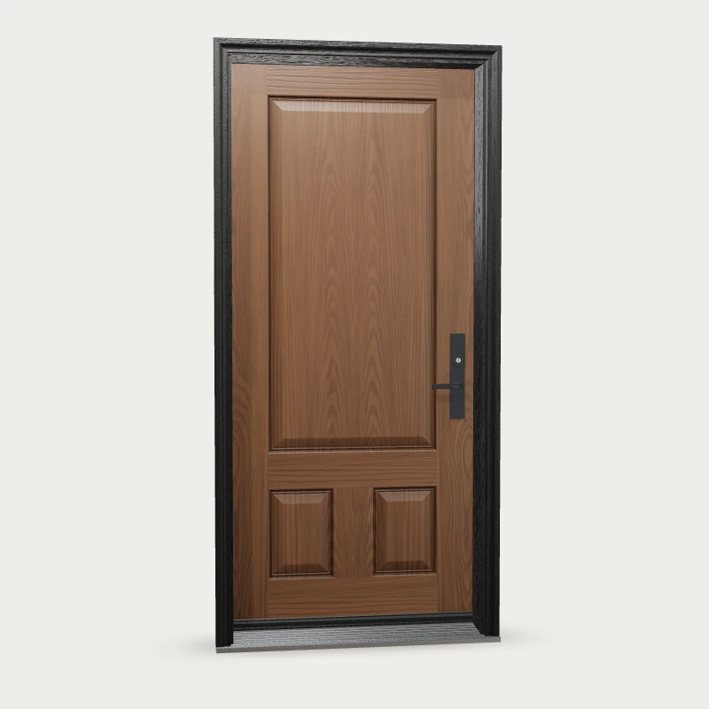 WG32 · Three panel square Fiberglass Entry Door shown with optional finish and hardware upgrades