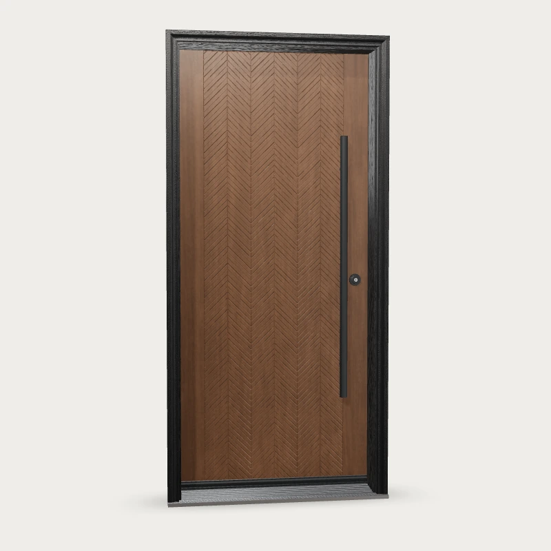 Panes Signature Imperial Fiberglass Entry Door shown with optional finish and hardware upgrades