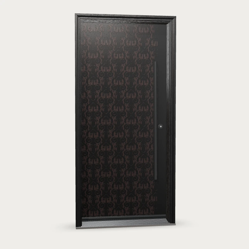 Panes Signature Damask Fiberglass Entry Door shown with optional finish and hardware upgrades