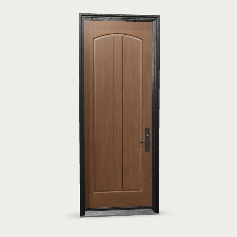 One Panel Curved Top With Planks · 95″ Fiberglass Entry Door shown with optional finish and hardware upgrades