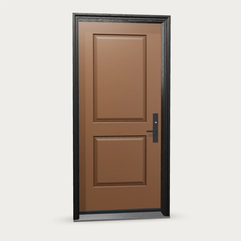 SMO22 · Half two panel Fiberglass Entry Door shown with optional finish and hardware upgrades